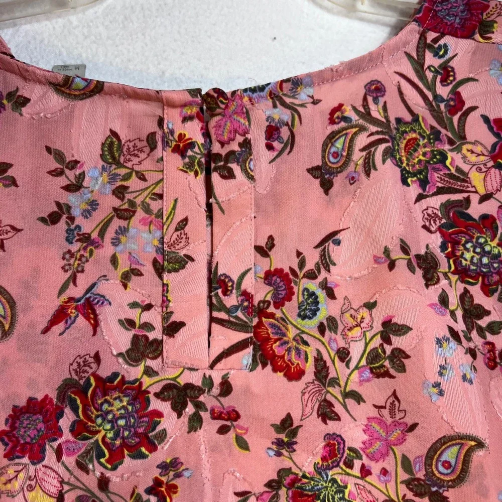 Loft Pink Floral Paisley Jacquard Long Sleeve Blouse Top Size Medium